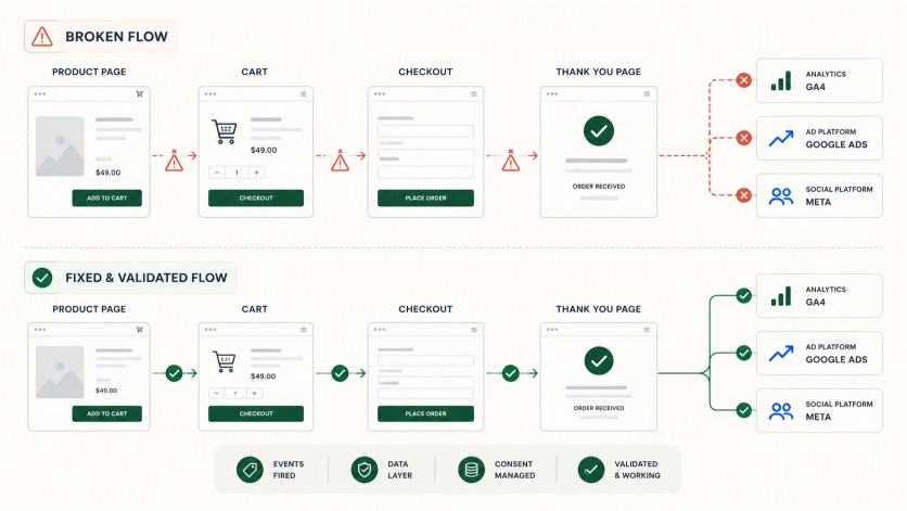 WooCommerce checkout tracking validation flow illustration