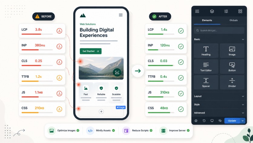 Core Web Vitals before and after optimization illustration